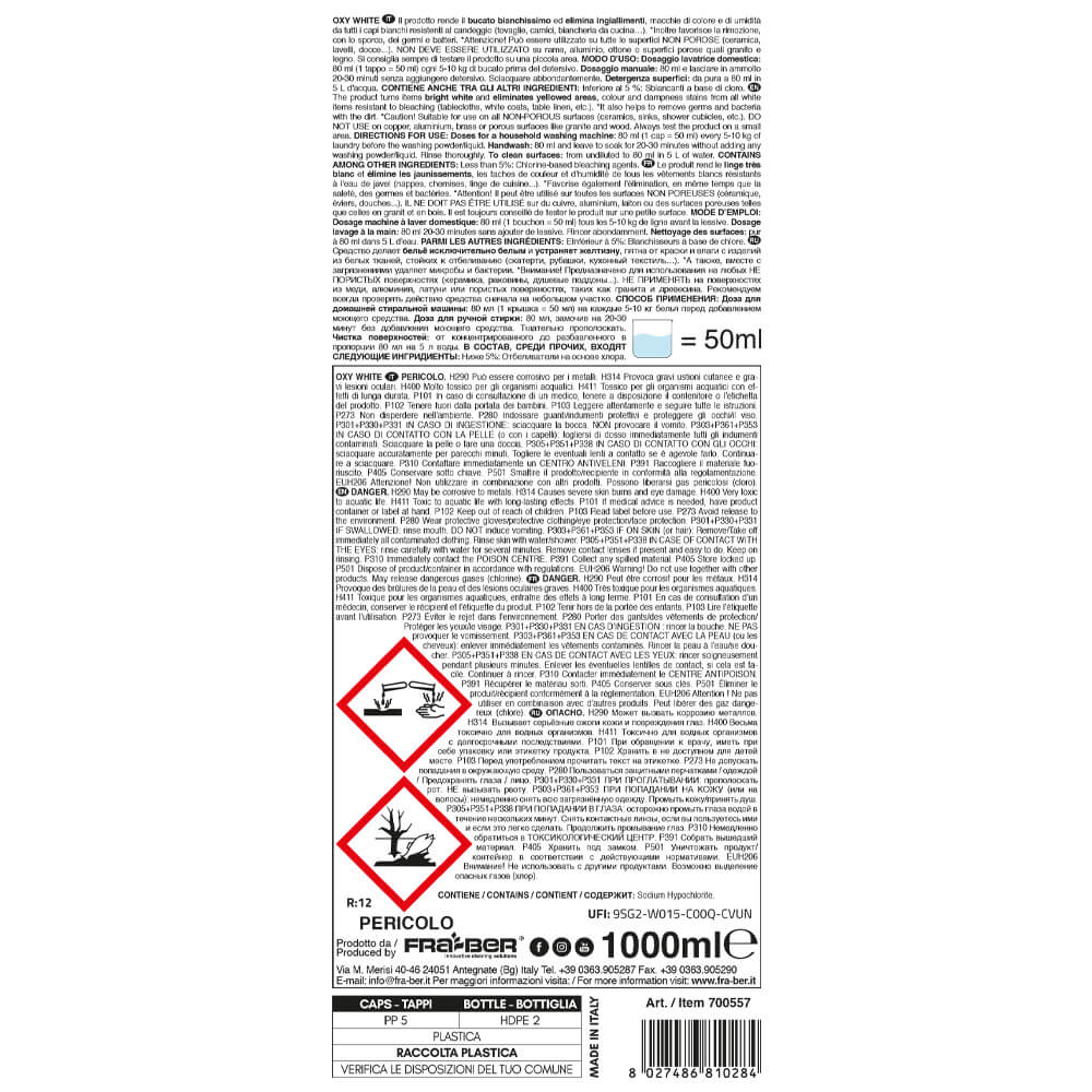 Blanqueador Oxy White ropa blanca